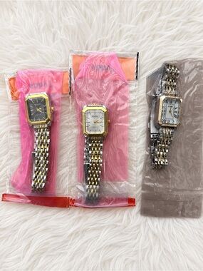🆕 BUNDLE FASHION WATCHES Three Two-Tone Gold & Silver Rectangle Dial Watches
